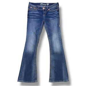 Seven7 Women's Low-Rise Flare Jeans in Medium Wash Blue